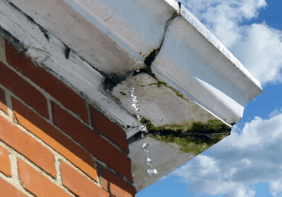 Overflowing, leaking gutter